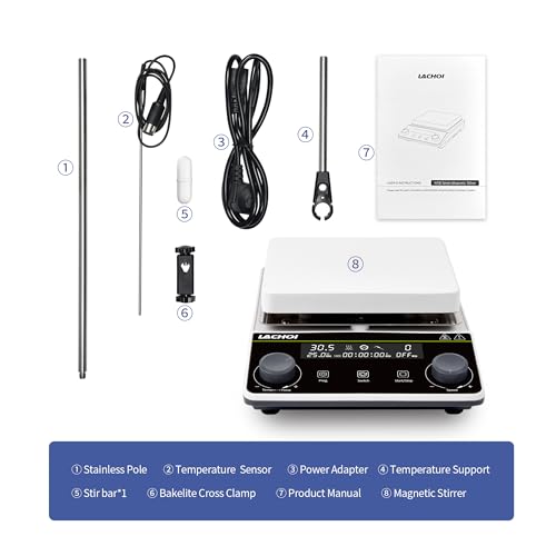 Magnetic Stirrer Hot Plate Stirrer LCD Display 300℃ Max.5L 5.9inch Magnetic Stir Plate 1600RPM Magnetic Mixer Magnetic Hotplate Stirrer with Stir Bar&Temp Probe Senso,110V