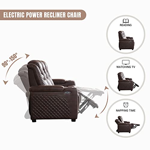 Ebello Power Reclining Home Theater Seating, Powered Headrests Faux Leather Movie Theater Power Recliner Sofa Chair, With Cup Holders, For Theater, Living Room (Loveseat+Sofa) #TOP3