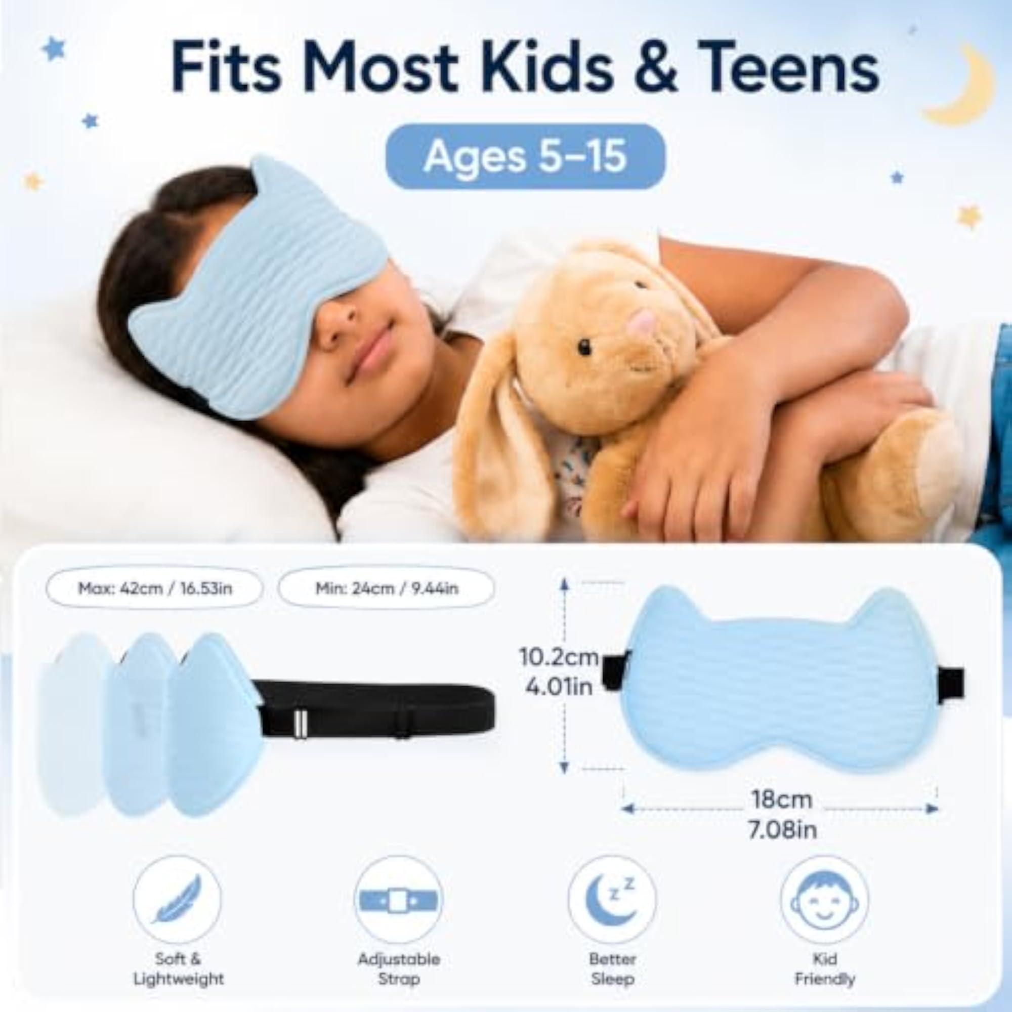 Cute Sleeping Eye Mask for Kids, 3D Contoured Design