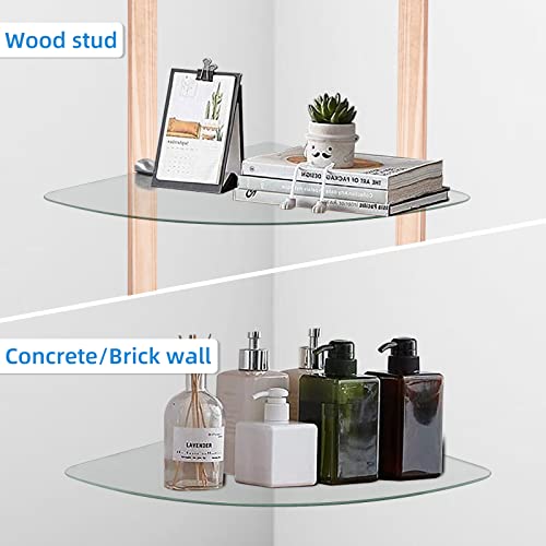Suptek Corner Floating Wall Mounted Shelf With Silver Strengthened Tempered Glasses #TOP2