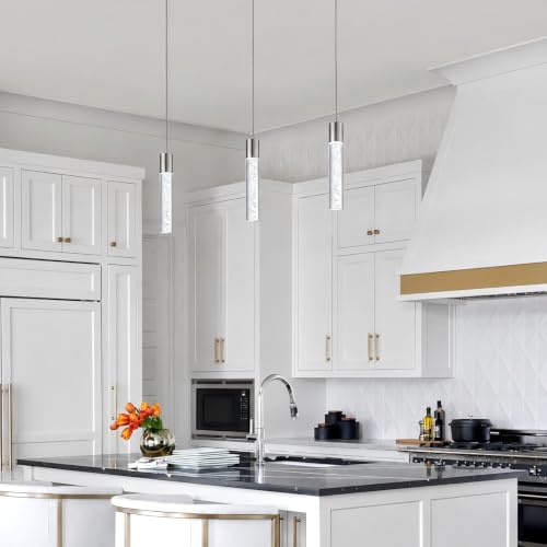 Image of 3 Pack Mini Pendant Light,Satin Nickel Kitchen Lighting with Led Bulb