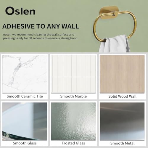 Image of OSLEN Luxury Gold Towel Ring Holder for Bathroom - Self Adhesive, No Drill Installation, Rust Resistant Stainless Steel & Zinc Alloy Hand Towel Hanger for Bathroom, Kitchen & Wash Basin