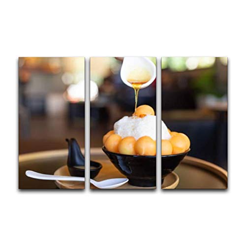 Gisas Enall 3 Piece Canvas Wall Art-Milk Icecream with Circle of Melon Fruit and Honey Above on Wooden-Art Painting Posters Pictures Print Home Decor Modern Artwork for Living Room Bedroom 16"x31.5"