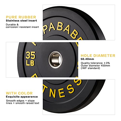 Papababe Bumper Plates Set 2-Inch, Color Coded Olympic Weight Plates, Weight Plate Set With Steel Insert For Weightlifting In Home Garage Gym (35 Lb, Pair) #TOP3