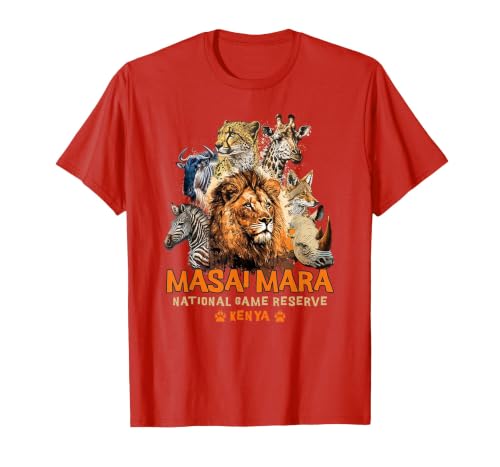 Masai Mara National Game Reserve Africa Safari Kenya T-Shirt, Men, Red, X-Large