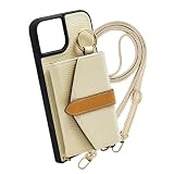 Elegante公式 belted bicolor shoulder iPhone 15 用 ケース スマホケース ショルダー ストラップ ベルト アイフォン用 背面 カード収納 ミラー ポーチ バイカラー おしゃれ iphone用ケース スマホ 携帯ケース アイボリー