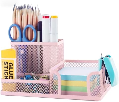 M&G Mesh Pen Holder Desk Organizers Pencil Holder for Desk Pink, ...