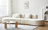 Container Furniture Direct 132' Curved Sofa with Throw Pillows, 6 Seater Luxury Velvet Couch with Half Moon Design and High-Density Foam, Ideal for Modern Living Room, Office & Apartment, Ivory