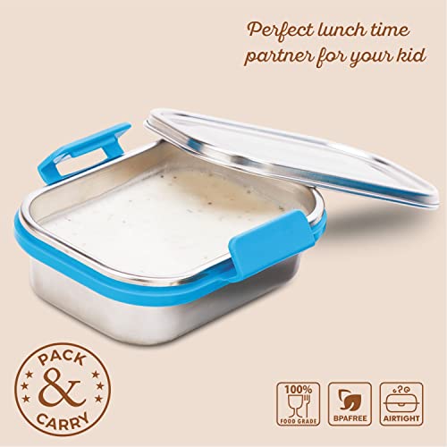 Image of SignoraWare Cute Compact Stainless Steel Lunch Box | Stackable Design | Clip Lock Steel Lid | Airtight & Leak Proof | Perfect for Kids | Best for Packing Sandwiches, Fruits & Snacks (240ml | Blue)