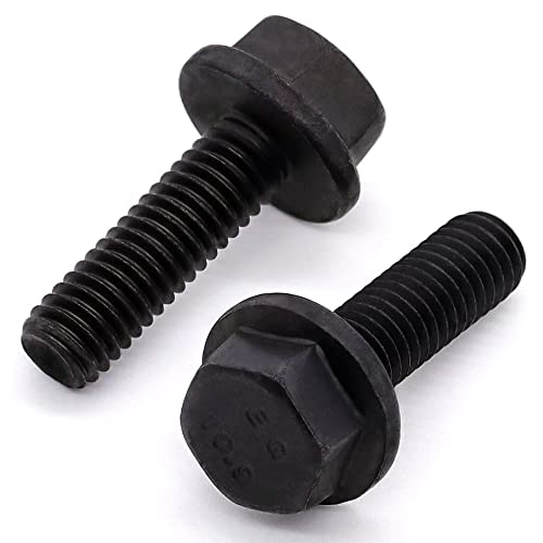 Image of Glvaner M6-1.0 x 12mm (25 pcs) Alloy Steel Flanged Washer Head Hex Bolts, Extra-Large Washer Head, 10.9 Grade Black Oxide Finish GB5789 Full Thread