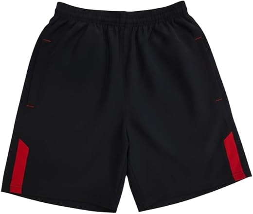 Shiva Tex-Men’s Black Athletic Shorts with Red Panels – Lightweight Quick-Dry Gym &amp; Running Shorts – Elastic Waist Sports ...