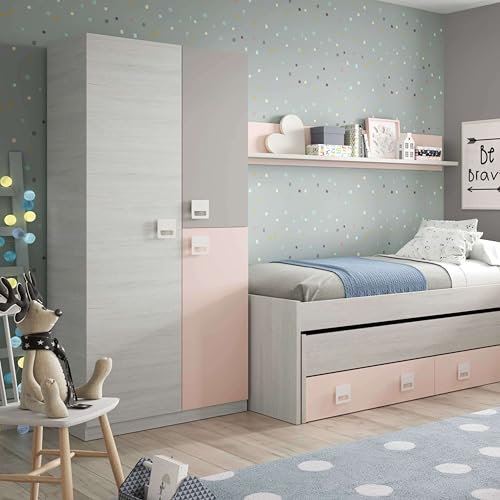 Miniatura 7 de Armario Habitación Infantil Juvenil Con Tres Puertas Blanco Alpes Y Rosa Pastel 200x90x52 Cm