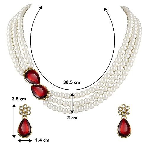 Image of Peora Faux Pearl Crystal Necklace & Jewellery Set Gift for Women