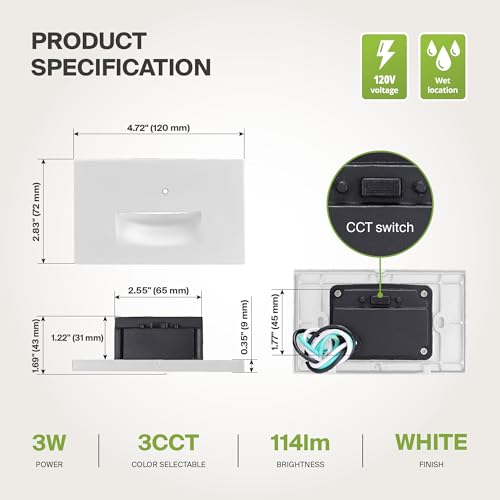 Image of ASD LED Recessed Step Light Fixture, Dusk to Dawn Outdoor Stair Tread Lighting | 3CCT, Photocell, Waterproof, ETL Listed | 3W 120LM 3000K-5000K 120V | Staircase Hardwired Illumination | White, 4 Pack