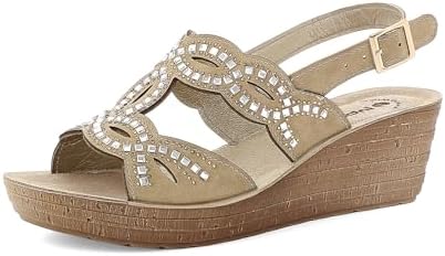 inblu Sandali Donna Bicolor con Chiusura Regolabile a Strappo, Plantare in Pelle, dal 35 al 41, Sabbia, 36 EU