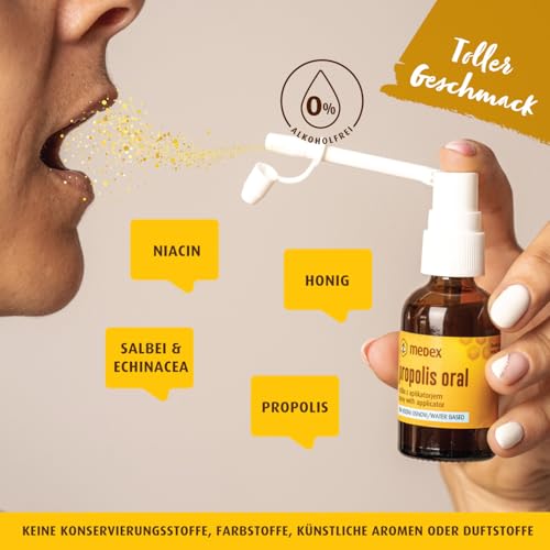 Medex Propolis Oral, propolis spray, Mund- und Rachenspray, wasserbasiert, OHNE Alkohol; mit Honig, Salbei, Niacin, Echinacea… – Ansicht 2