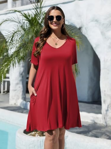 Image of BELAROI Women Casual Summer Dresses Loose Tshirt Beach Sundress V Neck Plus Size Swing Tunic Pockets