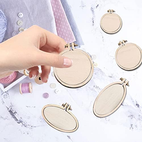 24Pcs Mini Embroidery Hoop, Wooden Cross Stitch Hoop Wood Frame Sewing Embroidery Ring Craft Ornament Oval Round Wood Hoops Round Ring Embroidery Circle DIY Embroidery Pendant Display Frame Circle