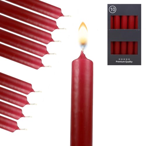 Candelo 10er Set Leuchterkerzen - Tafel Kerze Karminrot - 18,5cm 7,5 Std Brenndauer - Haushaltskerzen für Kerzenständer und Kronleuchter - Stabkerzen