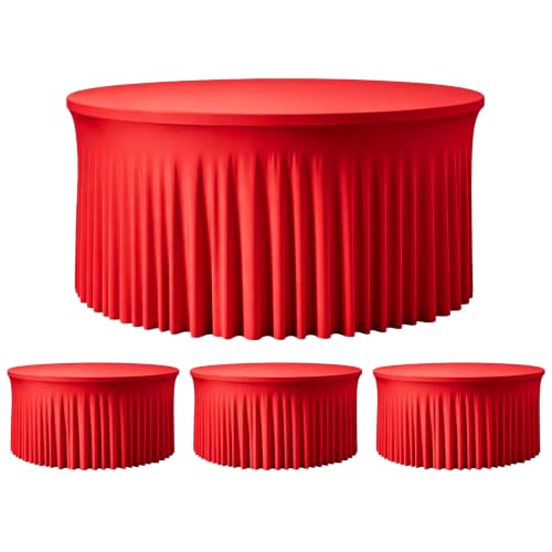 GEWONELIFE 4 Pack 72 Inch Red Round Tablecloth for 6FT Tables, Reusable Stain Resistant Table Cover for Christmas, New Year Party, Wedding Reception, Birthday & Banquet Decorations