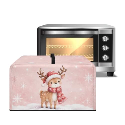Image of Christmas Microwave Dust Cover Toaster Oven Dustproof Cover Smart Oven Protector for Kitchen Countertop, S, 18.25 x 14.5 x 11 Inches, Cute Reindeer Snowflake Pink