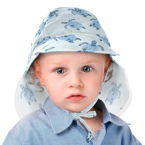 Infant Sun Hat Baby Boys' Summer Hat Baby Girls' Sun Protection Wide Brim Traveling Camping Hat Blue Turtle Sea Simple2