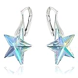 Royal Crystals Sterling Silver Aurora Borealis Leverback Star Dangle Earrings Made with Swarovski Crystals
