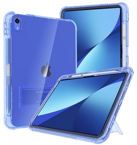 Rantice Case for iPad 10th Generation 10.9 inch, (A16) 11th Generation 11 inch,10th 11th Gen iPad Case with Pencil Holder & Kickstand,Slim Shockproof, Blue Clear