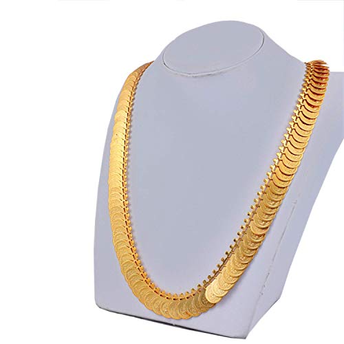 Image of VAMA FASHIONS 3 Set 18K Gold Plated Traditional Lakshmi Kasulaperu Coin Long Necklace Kasu Mala Haram South Indian Temple Bridal Wedding Jewellery for Women & Girls