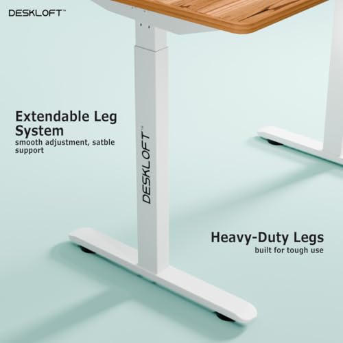 Image of Motorized Electric Standing Desk, Height Adjustable Sit Stand Workstation with Walnut Wood Grain Top, Ergonomic Computer Desk for Home & Office (White Frame & Brown Top, 1200 x 600 mm)