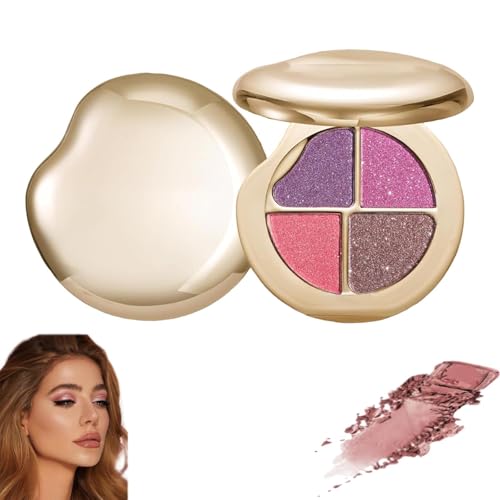 Paleta de Ojos y Mejillas con Brillo Metálico de 4 Colores, Sombras de Ojos e Iluminadores, Kit de Maquillaje para Contorno, Polvos de Contorno con Brillo Natural, Duración Todo el Día
