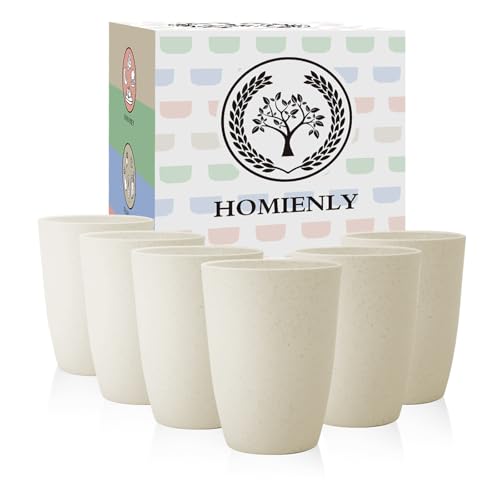 Homienly Wheat Straw Cups 12oz Unbreakable & Easy to Clean Cups Reusable Outdoor Drinking Cups for Travel,Camping,Picnic, Refrigerator and Dishwasher Safe Stackable Water Tumblers- White