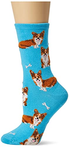 Hot Sox womens Dog Lovers Novelty Fashion Crew Casual Sock, Corgi (Aqua), 6 12 US