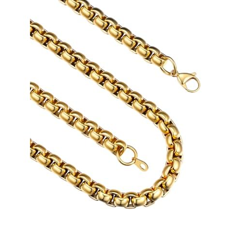 FindChic Stainless Steel Square Box Chain for Men | Silver/Gold/Black Rolo Necklace for Pendant | 2mm/3mm/6mm/8mm Width | No Tarnish, Hypoallergenic Hip Hop Jewelry with Gift Box | 18"-30" L