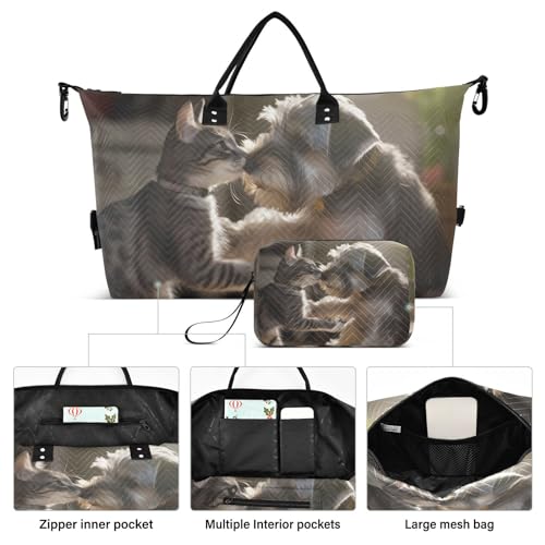 Large Travel Duffel Bag, Cat and Dog Play Sport Tote Gym Bag, Shoulder Weekender Overnight Bag for Women Men, Carry On Luggage with Toiletry Bag2
