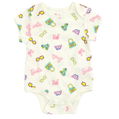 Barbie Baby Girls 3 Pack Bodysuits Newborn to Infant Sizes (Newborn - 24 Months)4