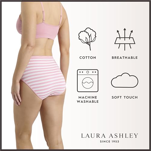 Image of Laura Ashley Women's Cotton Brief Underwear Set, High-Waisted Panties for Women, 5-Pack