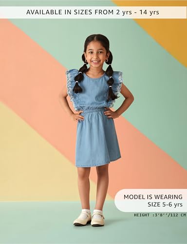Image of Amazon Brand - Symbol Girl's Denim Cotton Fit and Flare Knee-Length Casual Dress