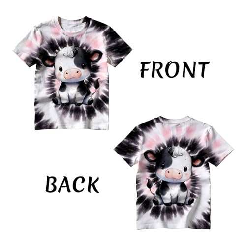 DZCKBRU Kids Black and Pink Tie Dye Shirt Short Sleeve Cow Animals Tees Tie-Dye T Shirts for 9-11 Years Boys Girls Children