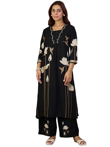 Image of INDO ERA Women's Viscose Rayon Floral Printed A-Line Kurta & Palazzo Set