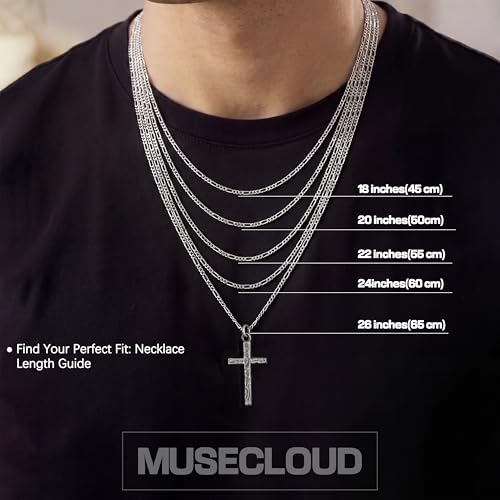 Image of 925 Sterling Silver Cross Necklace for Men Box /Cuban /Figaro Chain