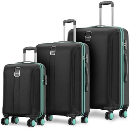 Safari Medium Thorium Neo 8 Wheels 55,66 and 77 Cm Small, and Large 4 Wheel Inline 3 Trolley Bags Hardshell Case Polycarbonate 360 Degree Wheeling System,Black