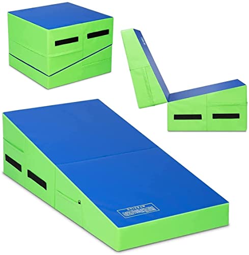 Sportmad 48" x 24" x 14" Gymnastics Cheese Mat Incline Wedge Mat Folding Tumbling Mat Ramp Mats Foam Skill Shape Slope Large Mat for Training Exercise Fitness Workout Home Gym Aerobics Sports