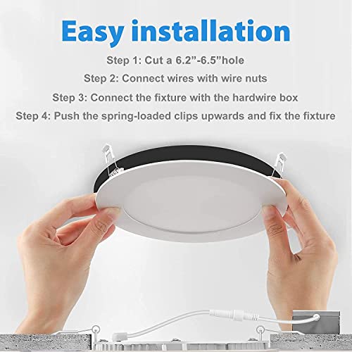 Foxlux Recessed Lighting - 6 Inch 12 W 5 Cct Selectable Led Recessed Ceiling Light, Ultra-Thin Dimmable Downlight With J-Box, 2700K/3000K/3500K/4000K/5000K 5 Color Temperatures Canless Light (6 Pack) #TOP3