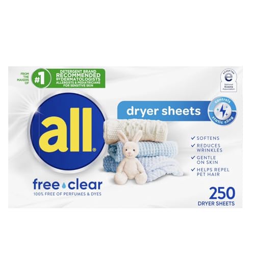 Alls Fabric Softener Dryer Sheets, Free Clear, 250 Count