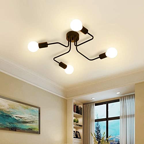 Lámpara Colgante LED Araña Negra 6A Iluminación de Techo para Sala de Estar 6