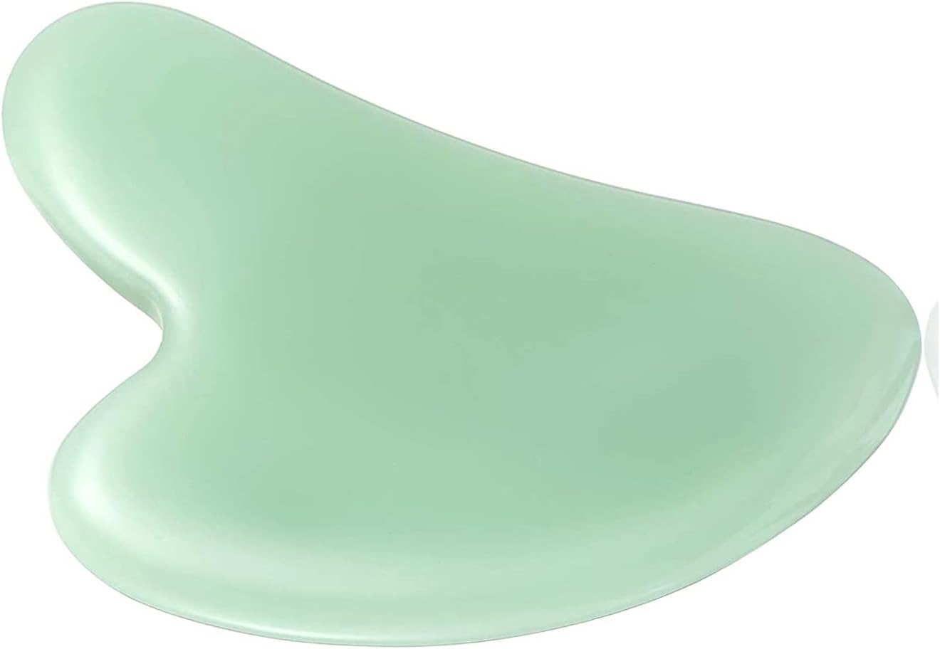 Gua Sha Stone Massage Tool Jade Neck Beauty Slimming Massager for Spa Skin Caring Pain Relief Tool, Face Body Heart Shape (Green 1)