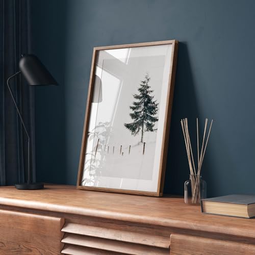 Image of 16x24 Poster Frame, USA-Sourced Natural Walnut Wood Picture Collage Frame with HD Tempered Glass, Modern Simple 16 x 24 Wooden Photo Frame Matted to 12x18, Vertical & Horizontal Wall Hanging Display