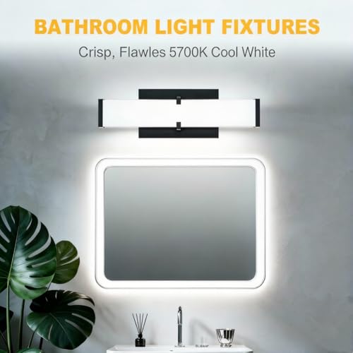 Image of 16 Inch LED Bathroom Lighting Fixtures Over Mirror, Modern Black Vanity Lights for Bathroom, Dimmable Vanity Light Bar, 5700K Cool White IP44 Waterproof Wall Light