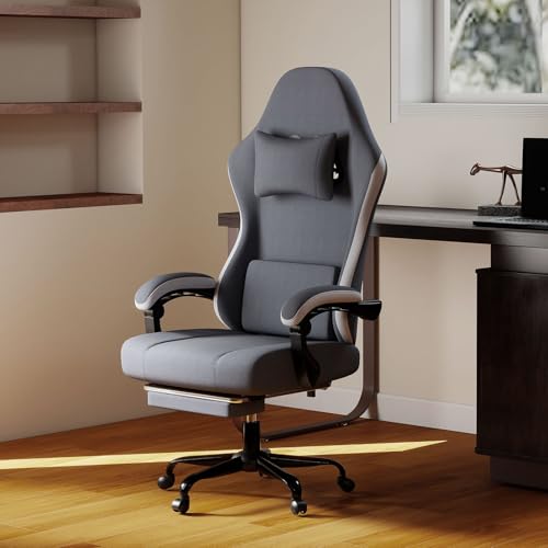 Levede Ergonomic Gaming Chair with Footrest, 150kg Steel Frame, 52cm Wide Seat, Height Adjustable 90°–135° Recline, 360° Swivel, Lumbar & Headrest Support, Soft Durable Fabric Office Chair